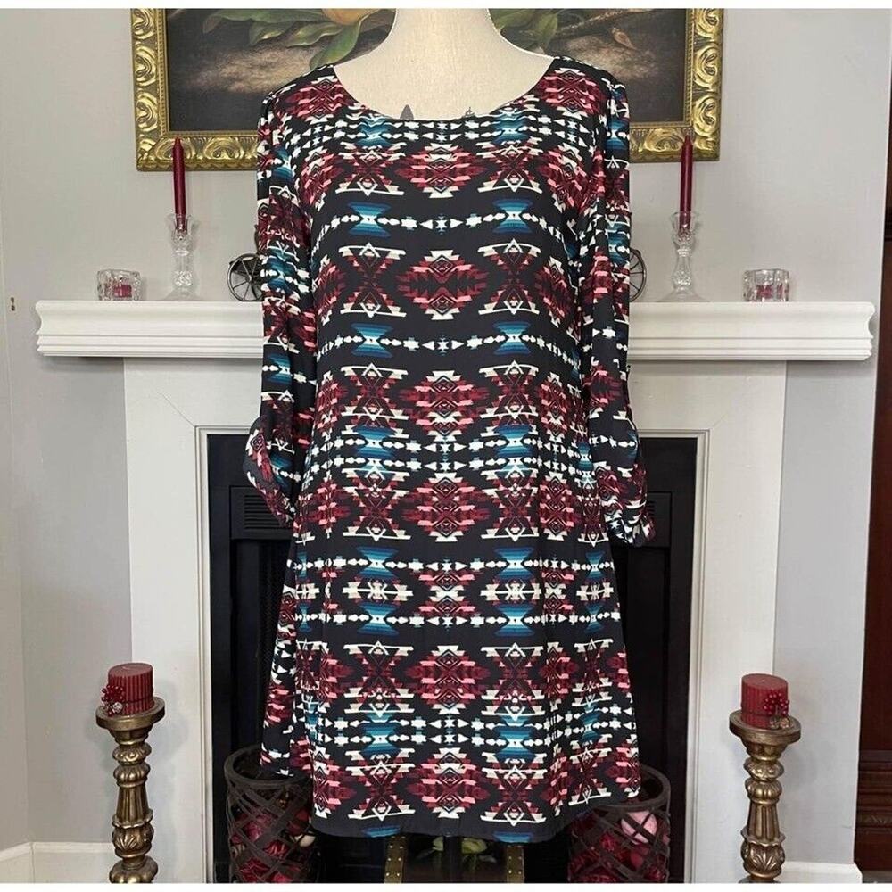 Speechless Women’s Short Aztec Tribal Print Dress Size Large